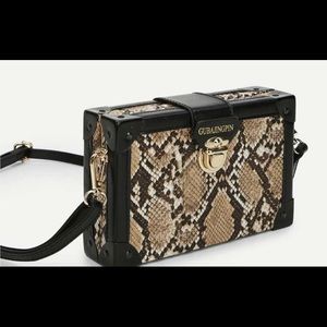 Snakeskin Print Push Lock Crossbody Bag